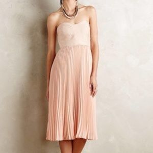Anthropologie Strapless Pleated Midi Dress in Blush Pink
